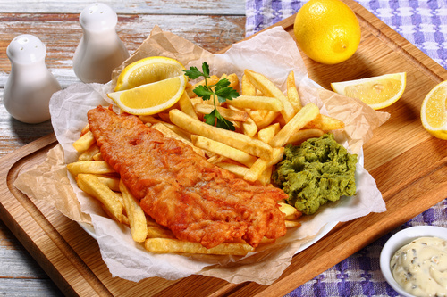 delicious crispy fish and chips on plate