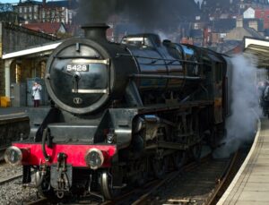 Class 5 steam locomotive terminates at Whitby railway station.