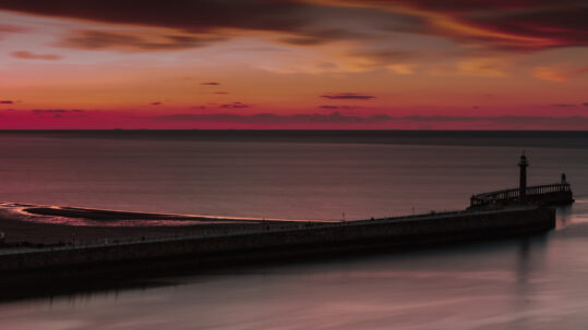 Whitby harbour at sunset