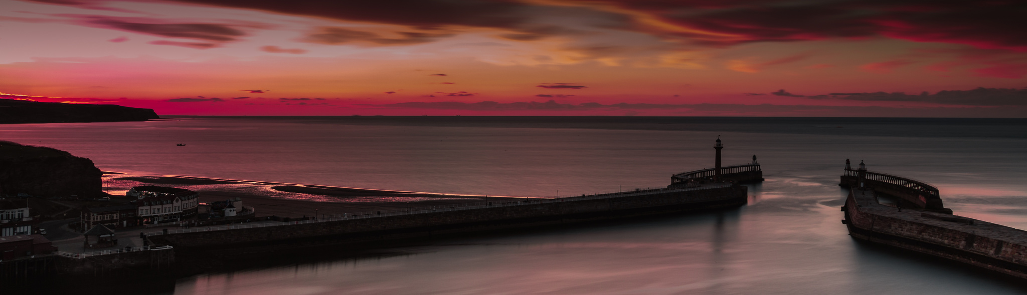 Whitby harbour at sunset